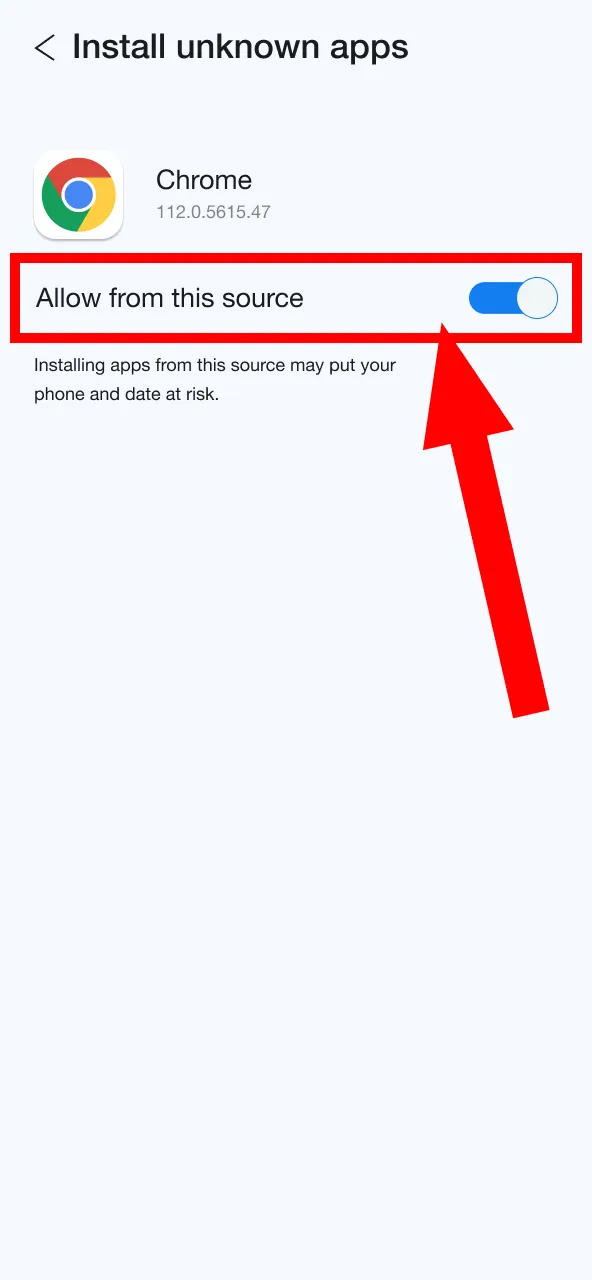 Access Security settings and activate unknown sources for 1Win.
