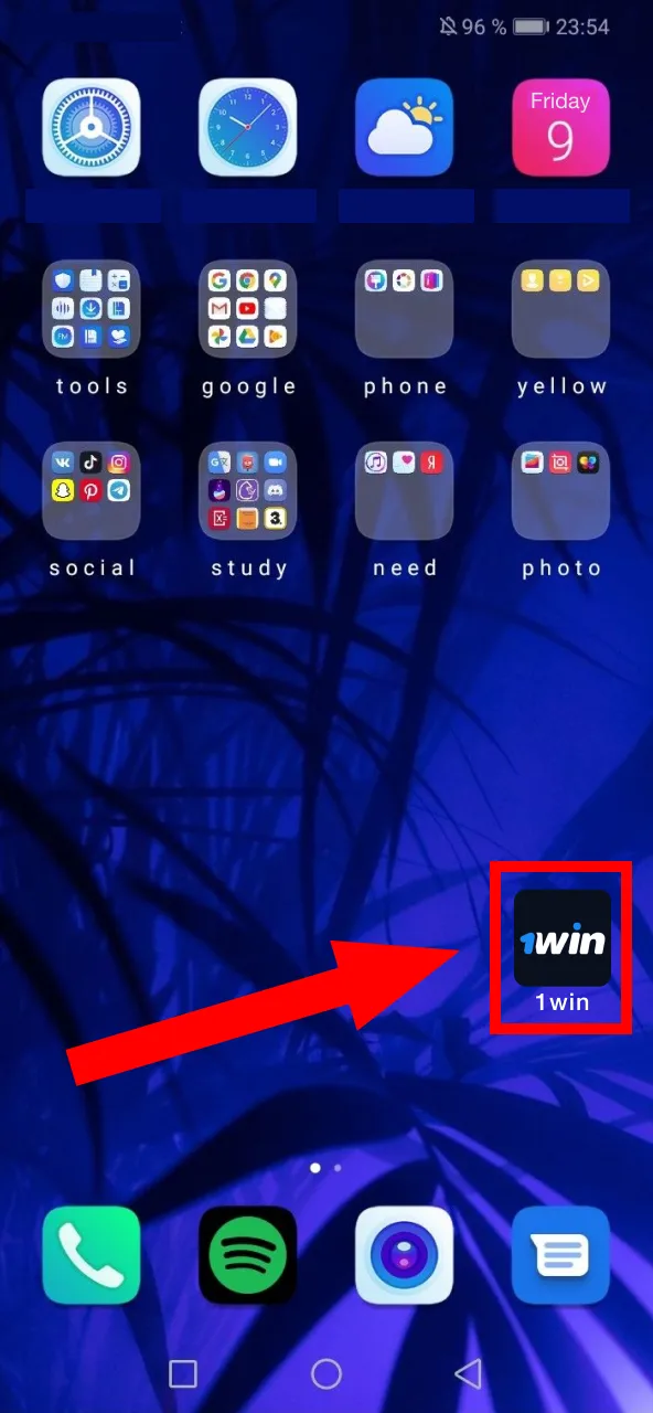 Complete the setup and find the 1Win app ready to launch.