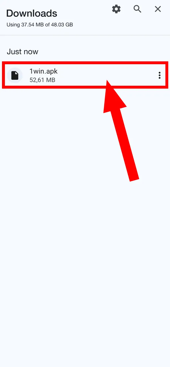 Start installing 1Win by tapping the downloaded APK.