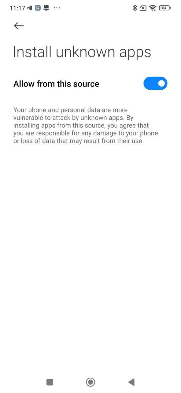 Modify security settings to permit 1Win app installation.