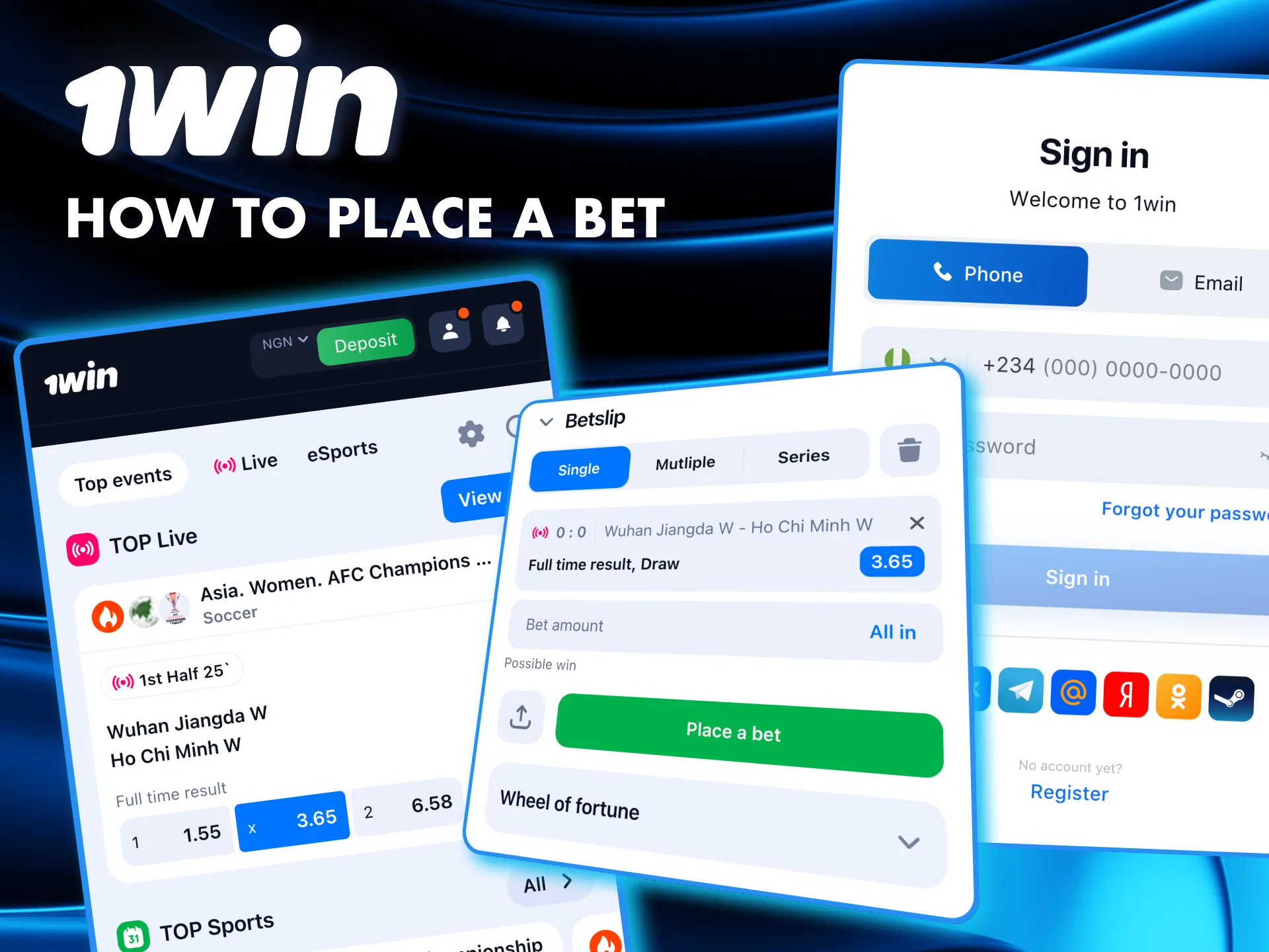 Use the 1Win app to bet instantly pick an event, enter your stake, and place your bet.