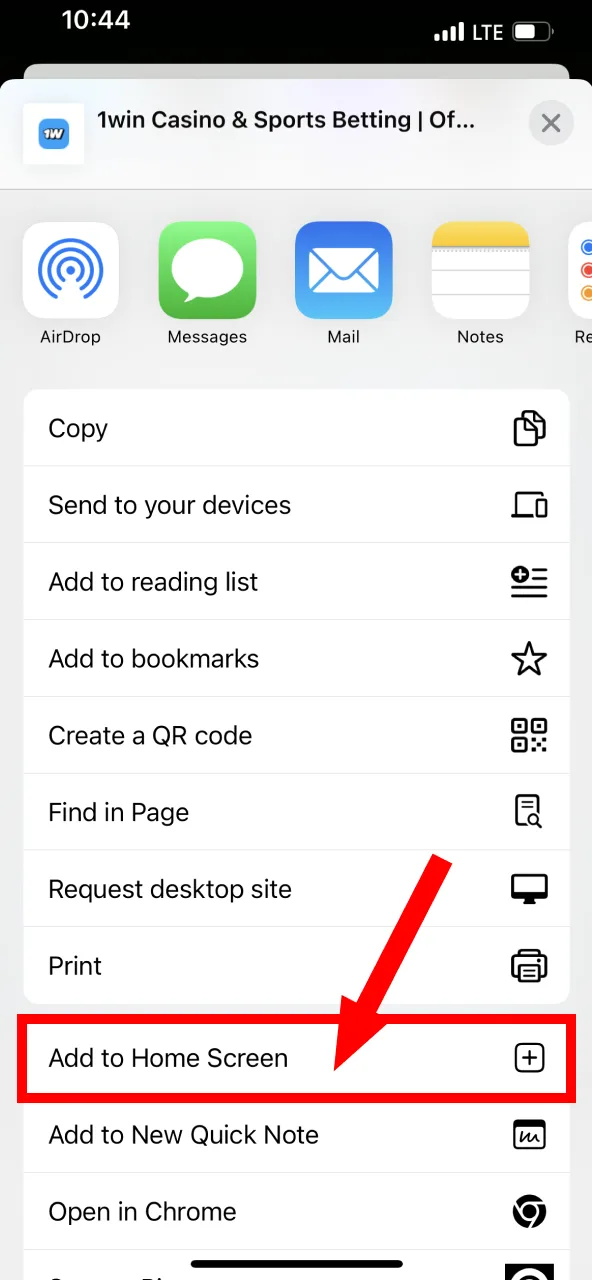 Make 1Win easily accessible by adding it to your home screen.
