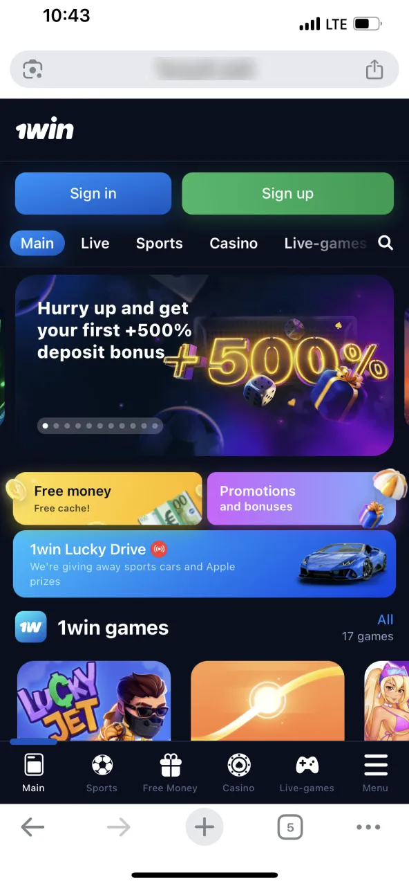 Launch Safari and access the 1Win official site.