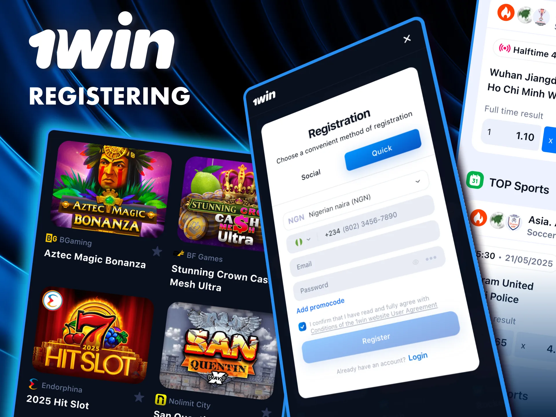 1Win makes registration easy set up your account, and start winning right away.