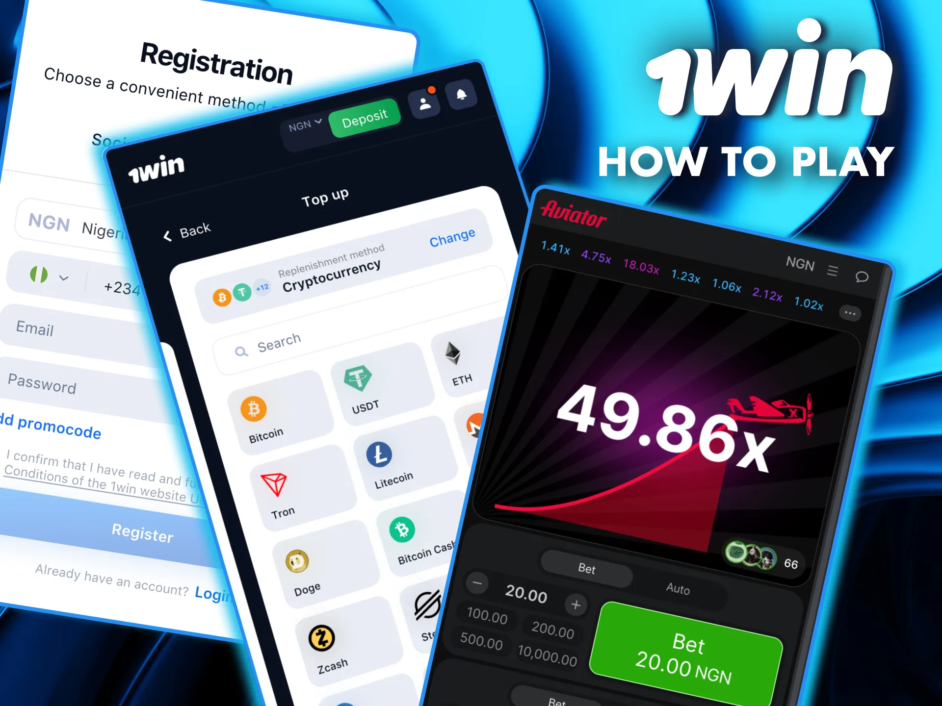 Start playing 1Win Aviator by registering, depositing funds.