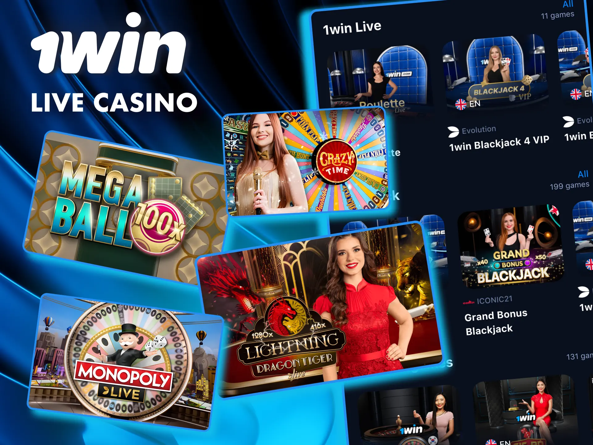 1Win Live Casino brings interactive betting with Crazy Time, Mega Ball.