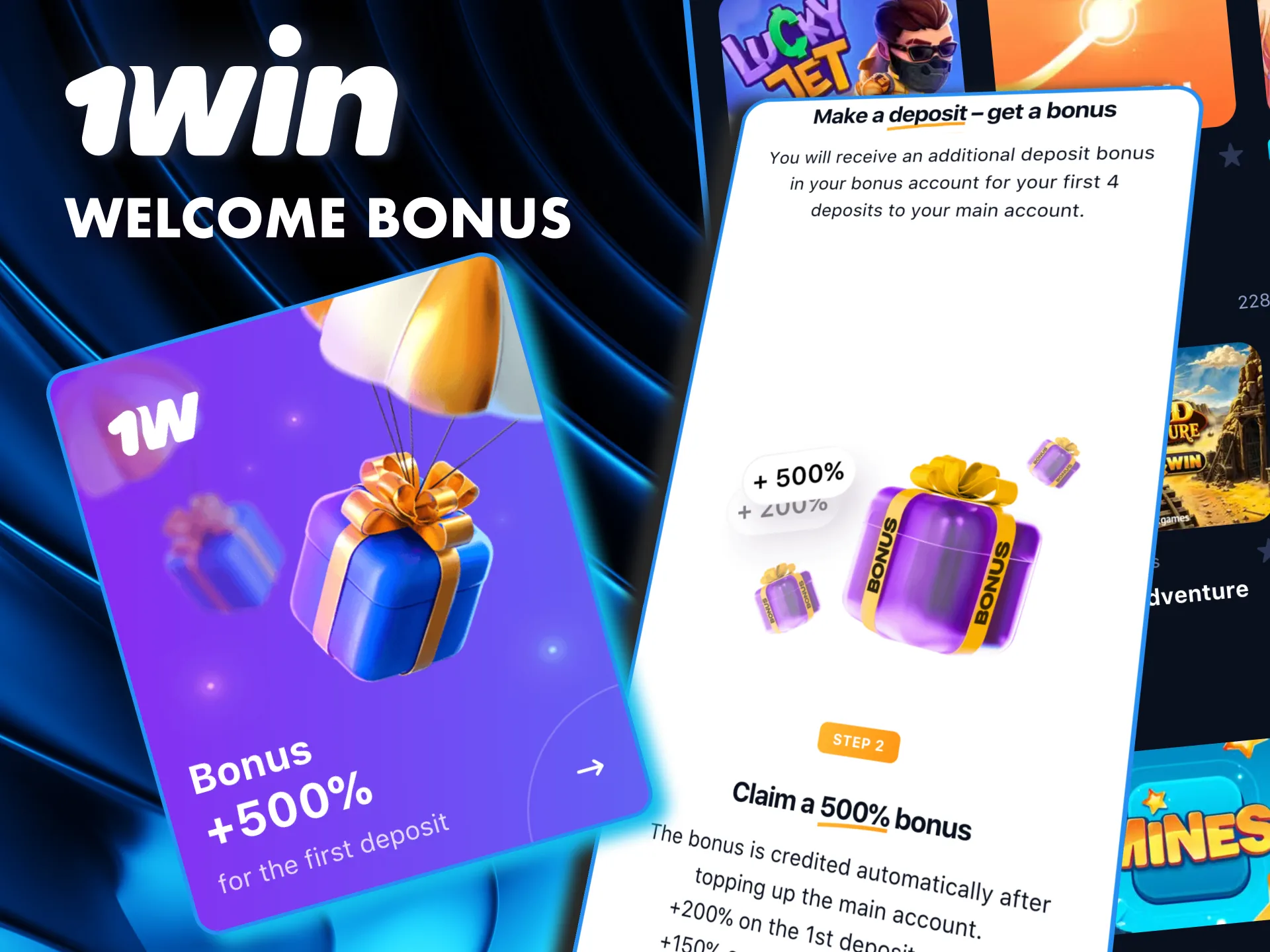 1Win welcomes new players with a huge bonus package.