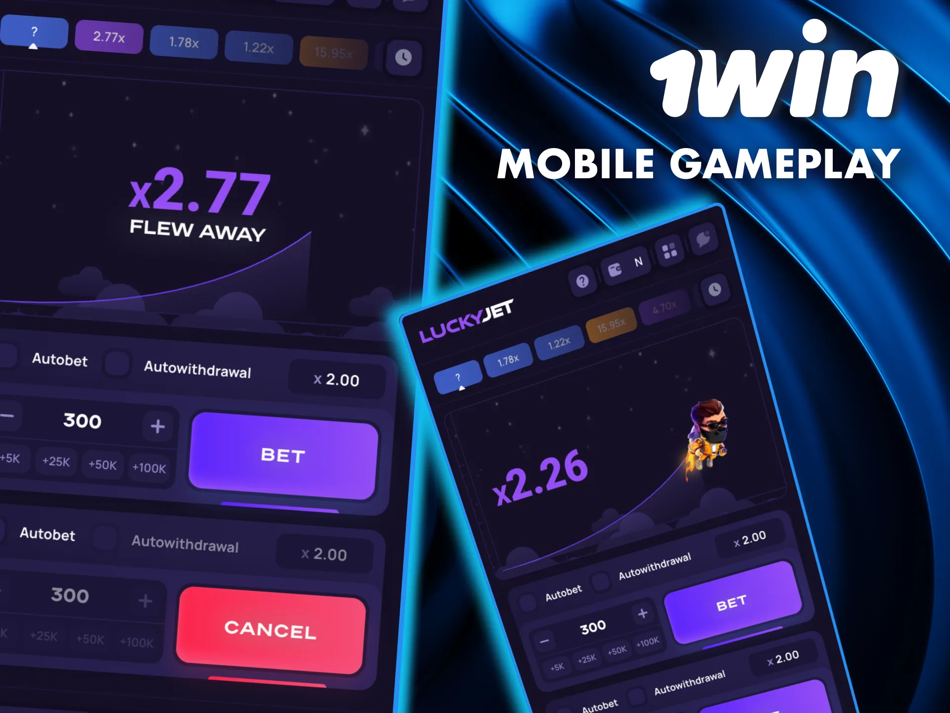 Play Lucky Jet on the go with the 1Win mobile app available for Android and iOS.