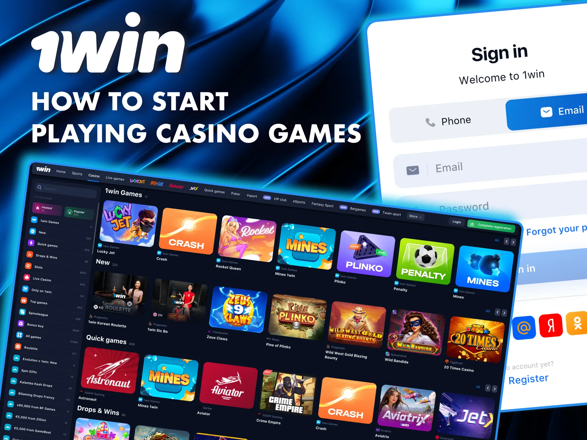 Log in to 1Win, select a casino game, and start playing instantly.
