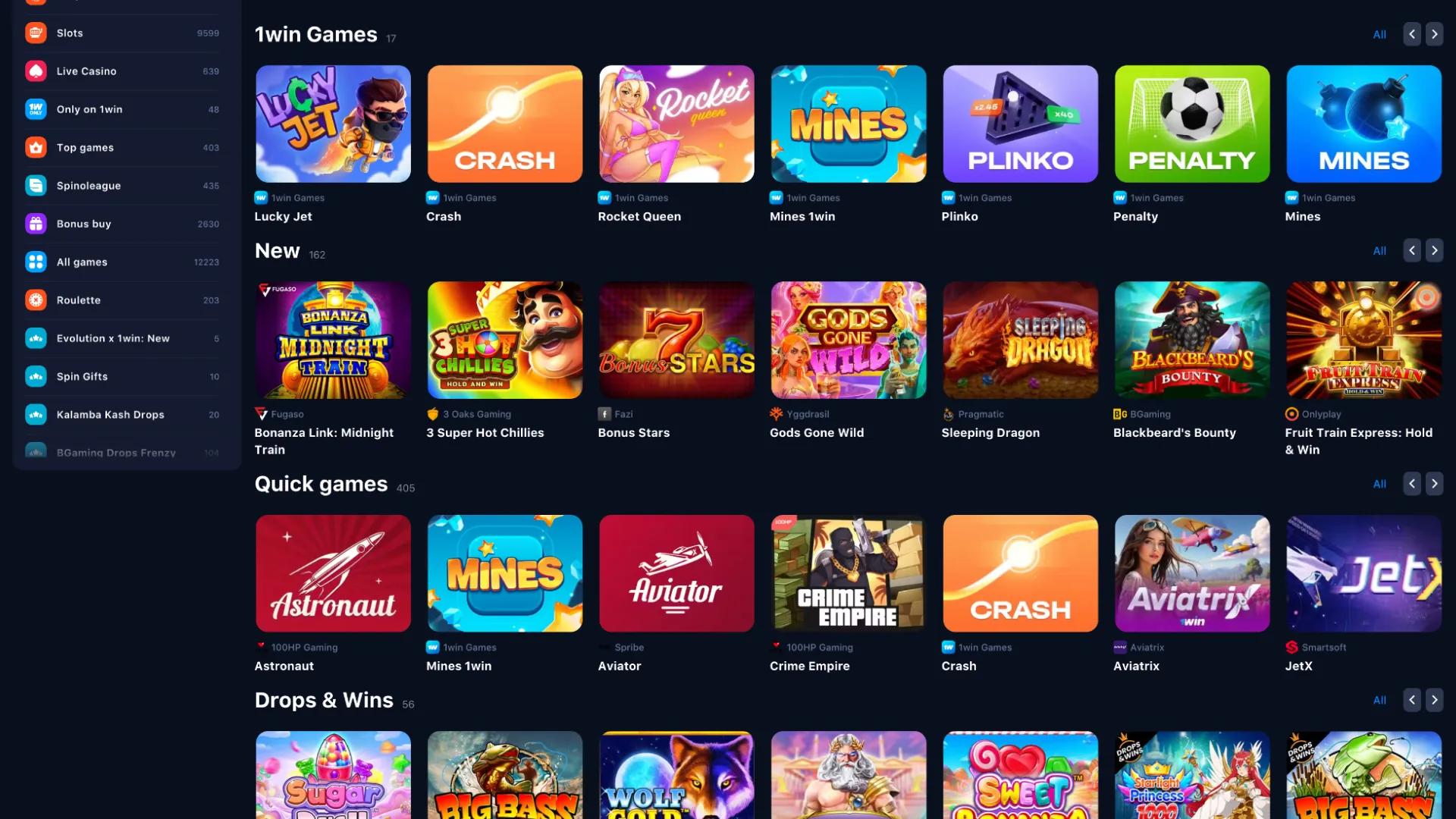 Start 1Win and enjoy casino games or place bets online.