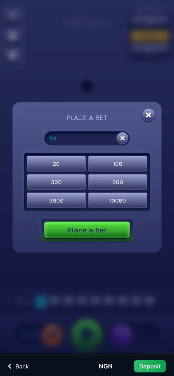 Choose your desired stake in 1Win Plinko before launching the ball.