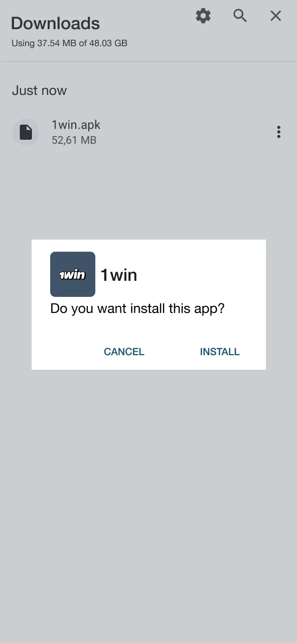 Wait for the 1Win installation to finalize after confirming.