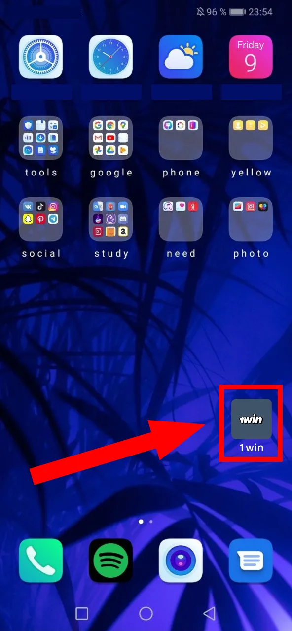 Complete the setup and find the 1Win app ready to launch.