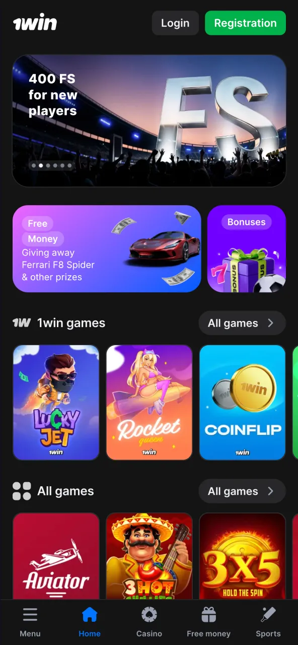 Browse the 1Win platform on your mobile device.