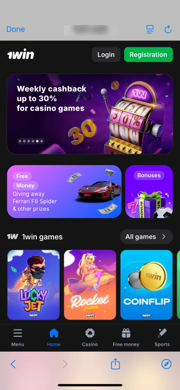 Launch Safari and access the 1Win official site.