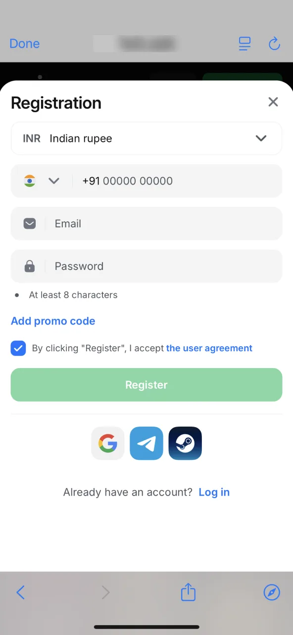 Create a 1Win profile or sign in to continue.