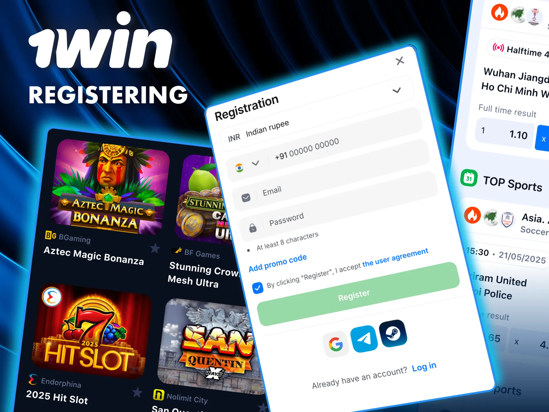 1Win makes registration easy set up your account, and start winning right away.