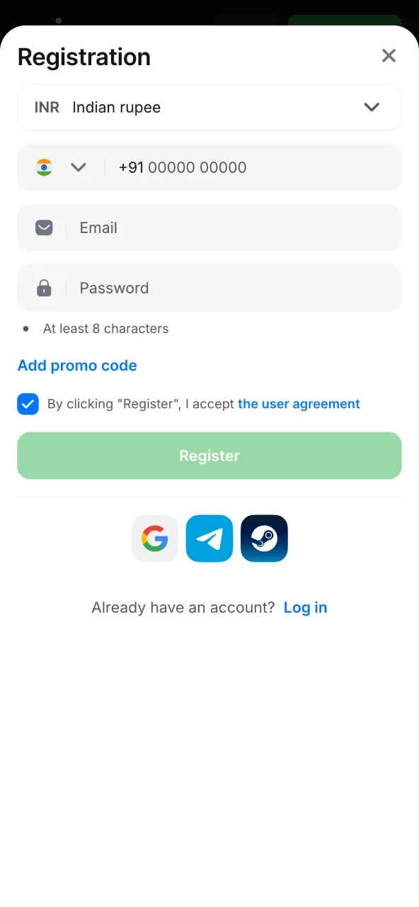 Select a way to register on 1Win and submit the necessary details.