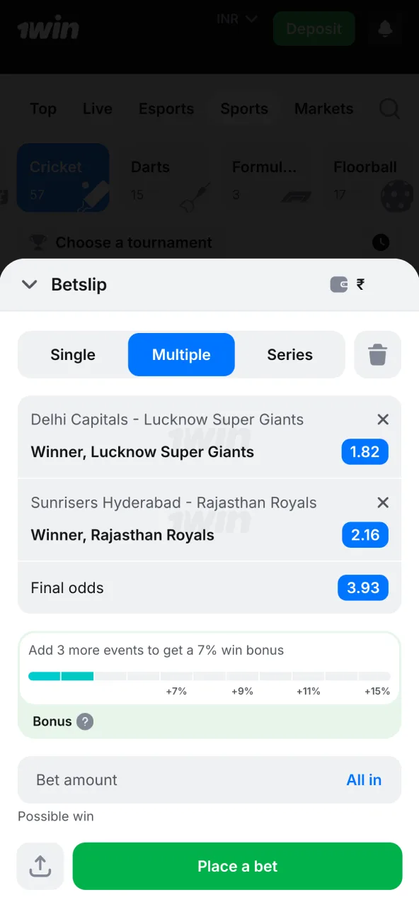 Confirm wagers and track results live on 1win.