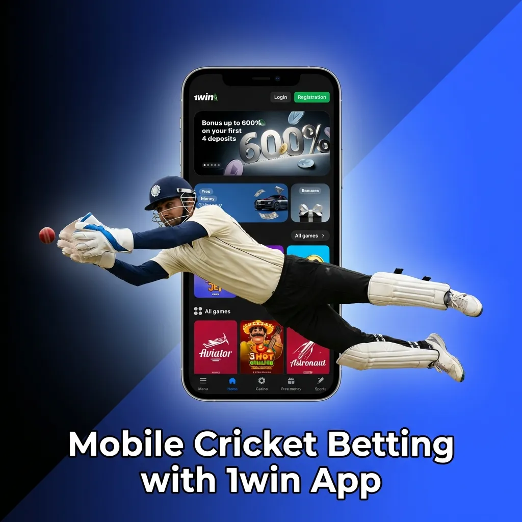 Mobile user placing cricket bet on 1win app with live match odds and betting markets displayed on smartphone screen